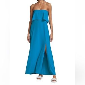 NWOT Susana Monaco Teal Strapless Front Side Slit Maxi Dress size S